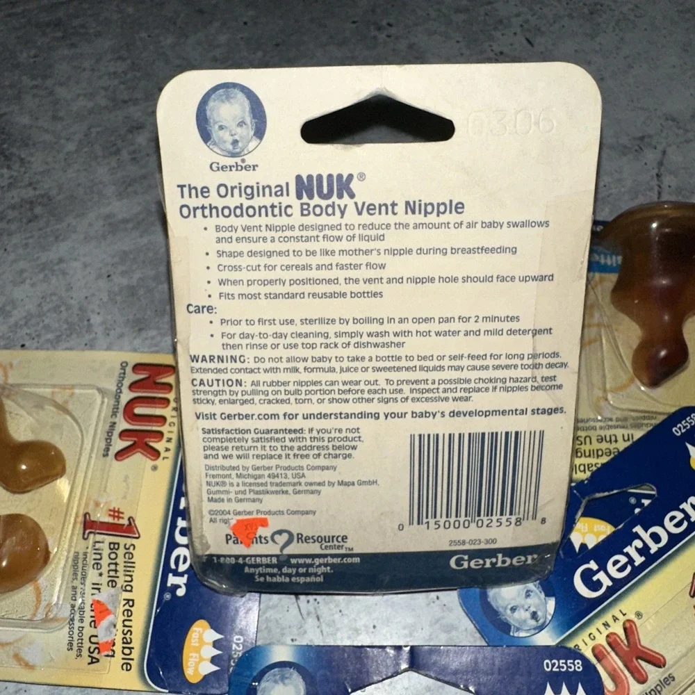 As Is 5- 2pk Gerber NUK Orthodontic Latex Bottle Nipples Fast Flow Sz 2